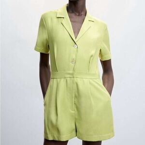 Mango Light Green Short Sleeve Jumpsuit Romper